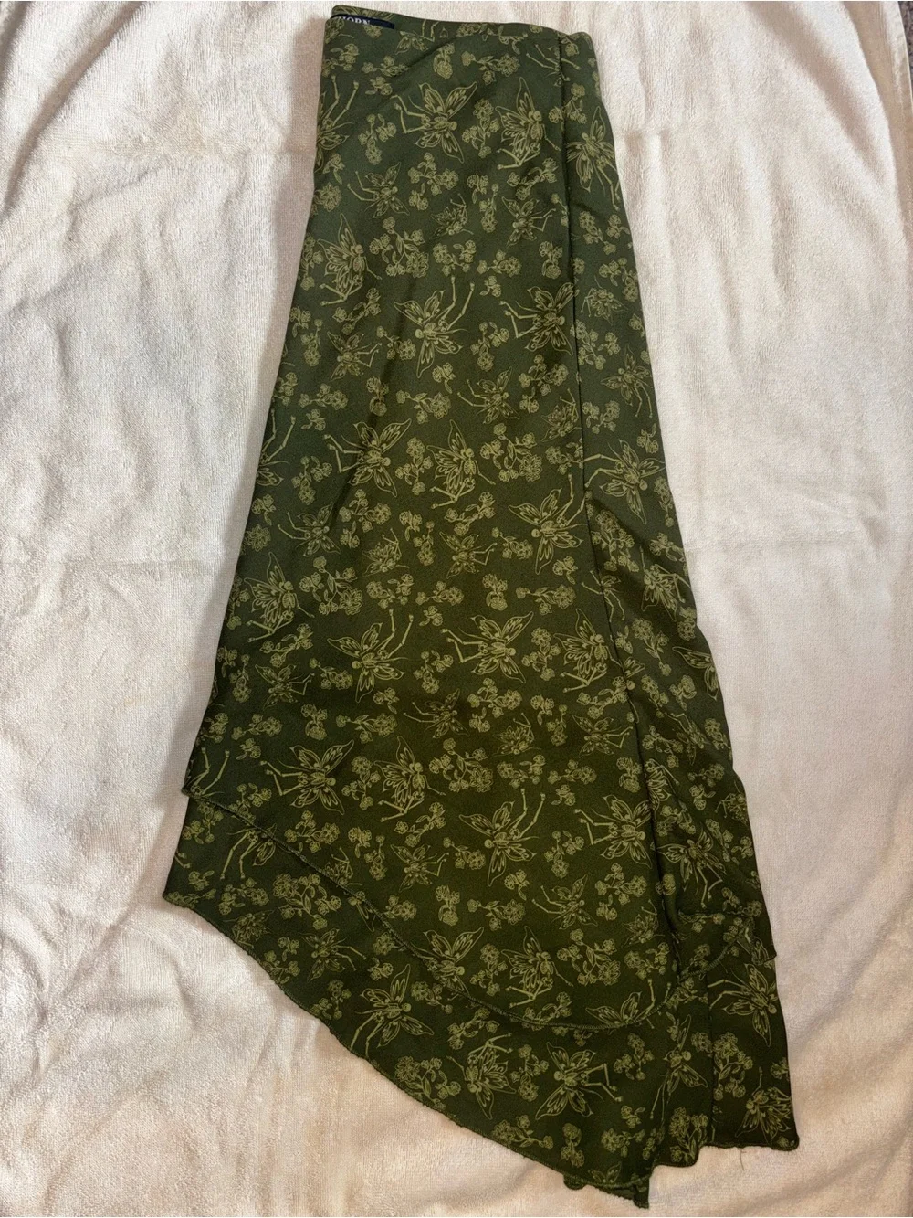 Floral High-Low Maxi Skirt in Olive Green